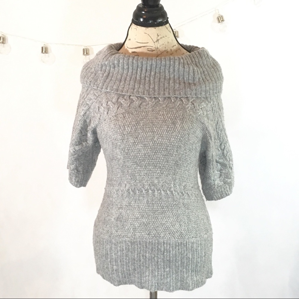 WHBM Cowl Neck Short Sleeve Sweater Gray - Picture 1 of 8